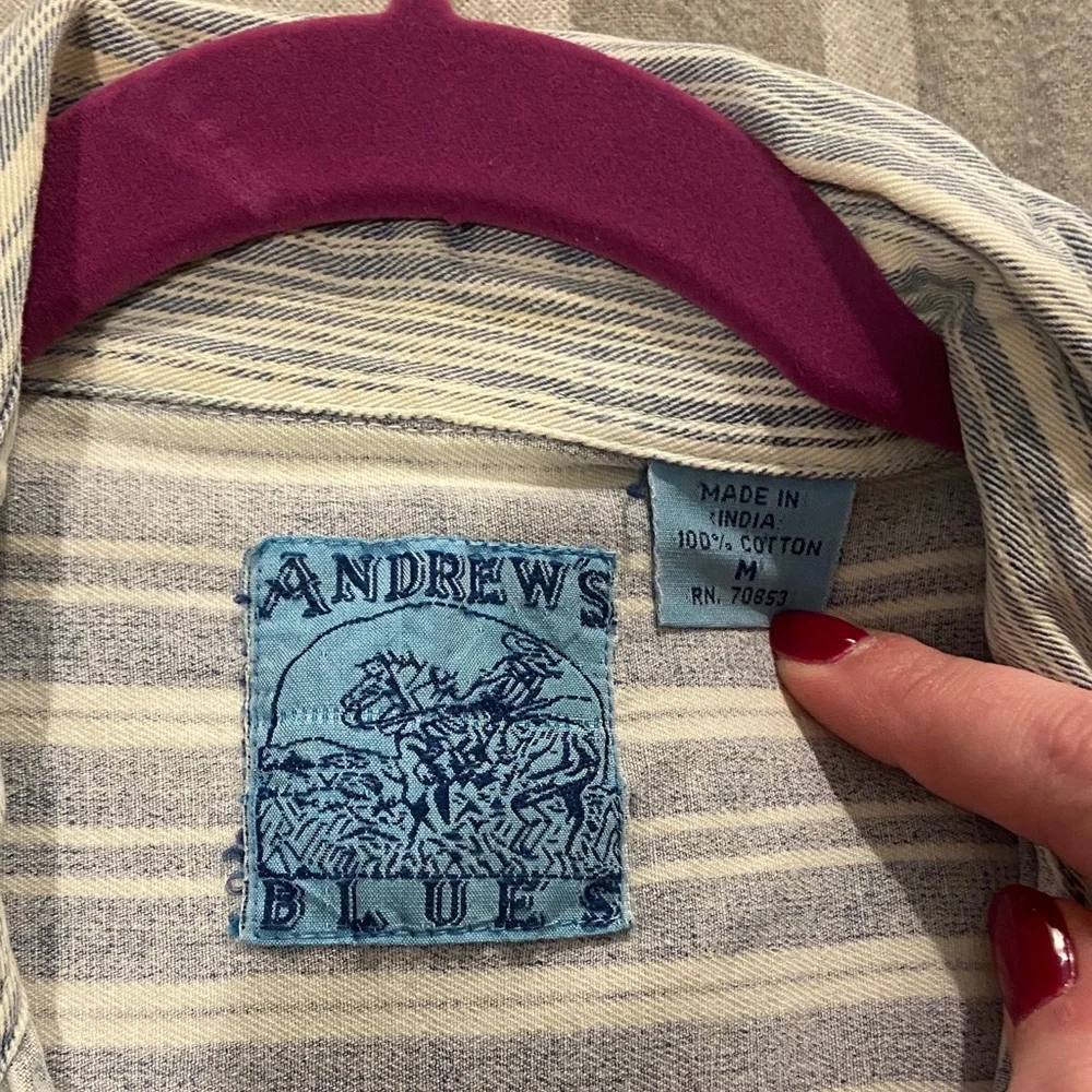 Casual Blue Striped Men's Button Down Shirt - Picture 4 of 4